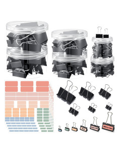 208 Clips de Carpeta Fuyoooo con Etiquetas Adhesivas - 6 Tamaños