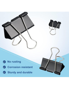 208 Clips de Carpeta de Metal EFOK en 6 Tamaños Negros 2