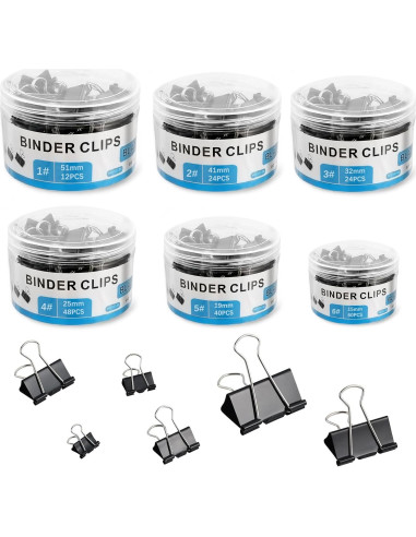 208 Clips de Carpeta de Metal EFOK en 6 Tamaños Negros