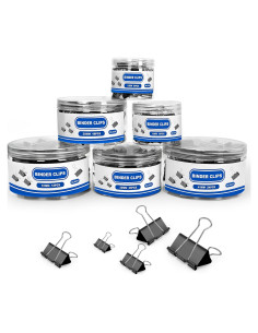 BainGesk 210 Clips de Encuadernación Metal Negro Tamaños Variados