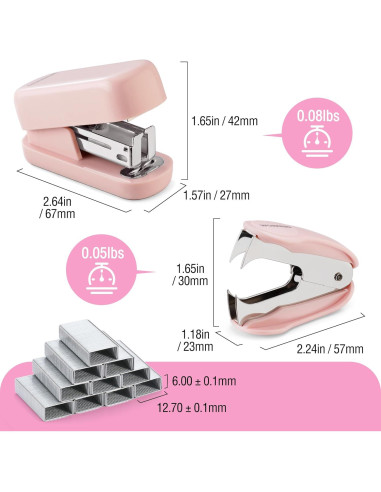 Grapadora Mini Rosa WORKPRO con 2000 Grapas y Quitagrapas