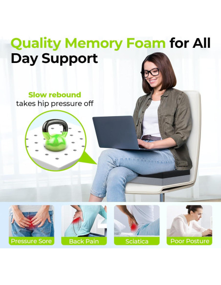 Cojín de Asiento AUVON con Ventilación y Espuma Viscoelástica