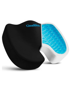 Cojín de Asiento Ergonómico CloudBliss - Gel Enfriado, Espuma Viscoelástica, Alivio Dolor Espalda, Grande Negro