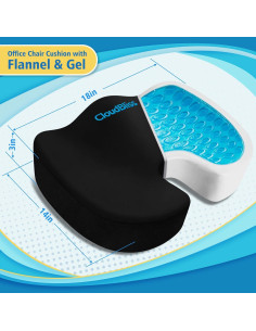 Cojín de Asiento Ergonómico CloudBliss - Gel Enfriado, Espuma Viscoelástica, Alivio Dolor Espalda, Grande Negro 2