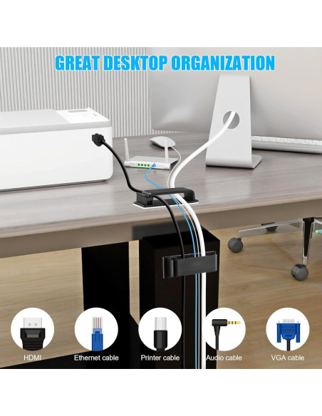 Clips de Cable Autoadhesivos XHF 50 PCS Negro para Gestión