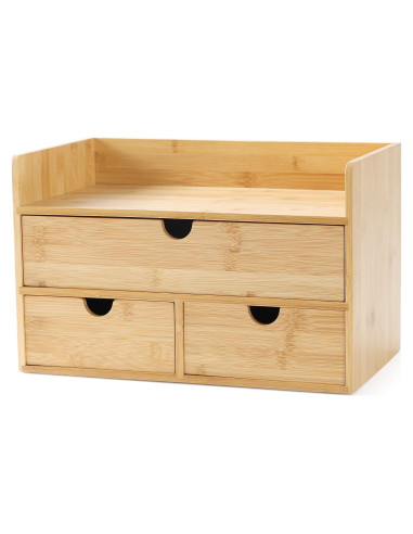 Organizador de Escritorio Wisuce de Bambú con 3 Cajones y Estante