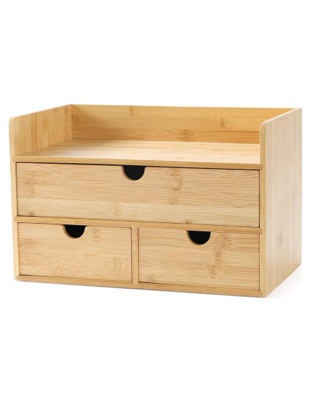 Organizador de Escritorio Wisuce de Bambú con 3 Cajones y Estante Organizador de Escritorio Wisuce de Bambú con 3 Cajones y Estante