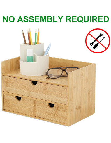 Organizador de Escritorio Wisuce de Bambú con 3 Cajones y Estante