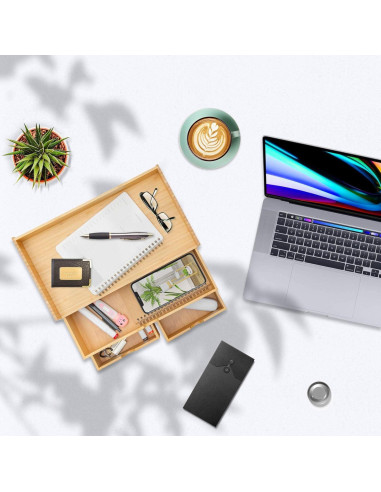 Organizador de Escritorio Wisuce de Bambú con 3 Cajones y Estante