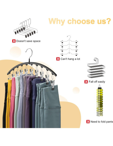 Organizador de Leggings Volnamal 2 Piezas Negro con 10 Clips