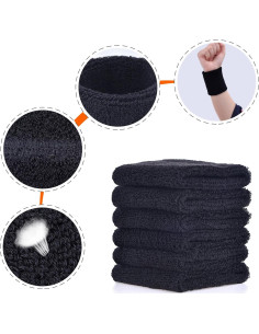 Muñequera Deportiva Absorbente Willbond 6 Pcs Negro 8x8 cm 2