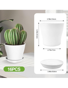 Paquete de 16 macetas blancas Slergut 9.7 cm con drenaje 2