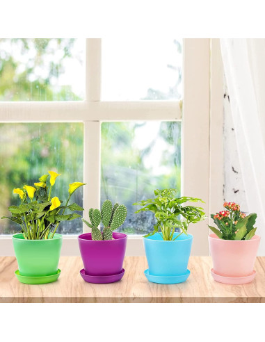 Tosnail Paquete de 24 Macetas de Plástico 10cm con Platillos