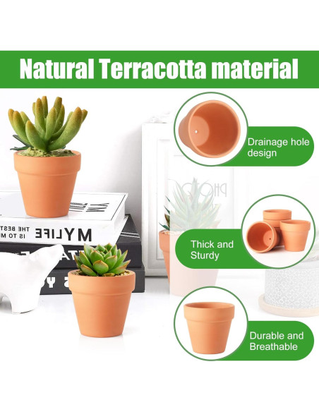 Macetas de Terracota Baxrou 7.62 cm Paquete de 24 con Drenaje Macetas de Terracota Baxrou 7.62 cm Paquete de 24 con Drenaje