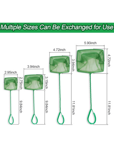 Paquete de 4 Redes de Acuario PHITUODA Nylon Verde 7.62-15.24cm