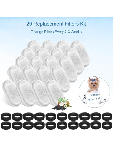 Filtros de agua para gatos SORON - 20 unidades + 20 esponjas