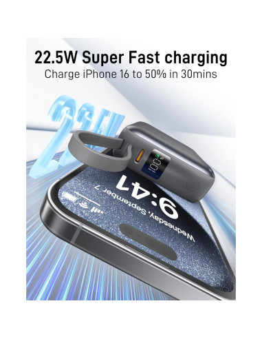 Cargador Portátil 10000mAh Carga Rápida 22.5W USB-C Gris