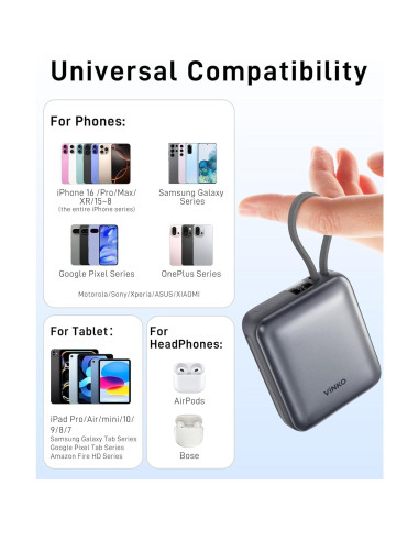 Cargador Portátil 10000mAh Carga Rápida 22.5W USB-C Gris