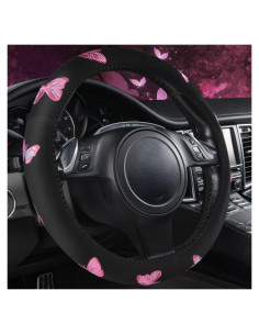 Cubierta de Volante Car Pass 15 Pulgadas Rosa y Negro Universal