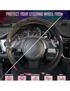 Cubierta de Volante Car Pass 15 Pulgadas Rosa y Negro Universal 2