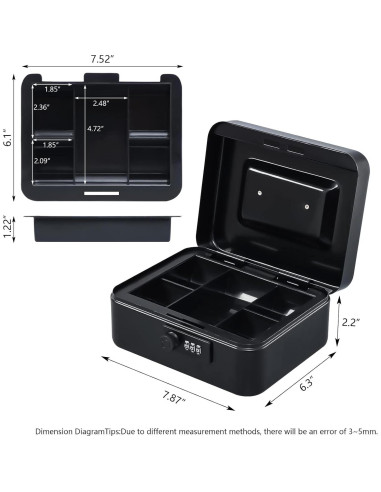 Caja de Dinero Mediana KYODOLED con Cerradura de Combinación 20x16x9cm Negra