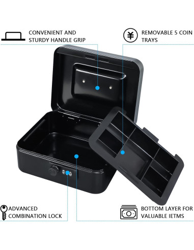 Caja de Dinero Mediana KYODOLED con Cerradura de Combinación 20x16x9cm Negra