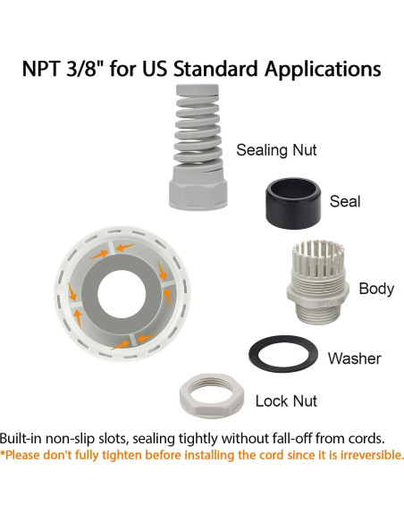 LeMotech 10 Piezas Glandes de Cable NPT 3/8" IP68 Nylon Gris