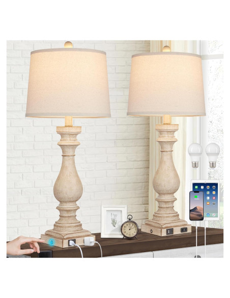 Juego de 2 Lámparas de Mesa Vintage Cinkeda con USB 73.66 cm