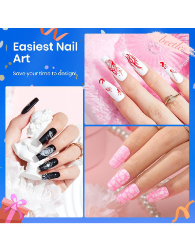 Kit de Estampado de Uñas Beetles 16 Piezas con Gel y Plantillas