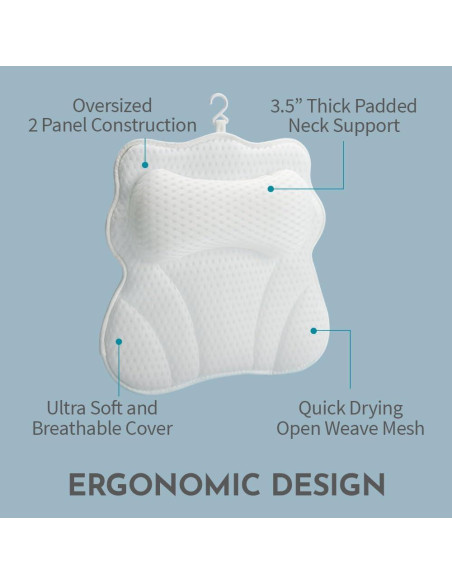 Almohada de Baño Ergonómica WONDERfoam con Ventosas y Malla Almohada de Baño Ergonómica WONDERfoam con Ventosas y Malla