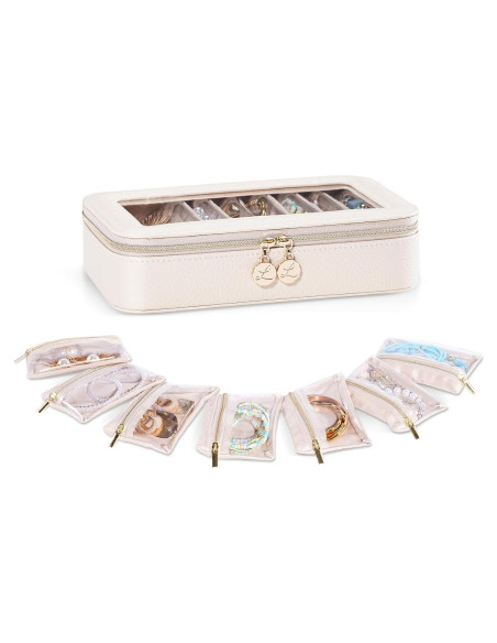 Estuche de Joyería de Viaje Lolalet 8 en 1 Beige con Bolsitas