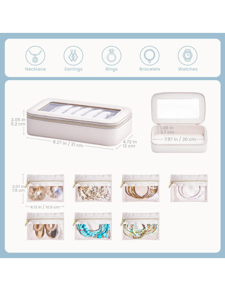 Estuche de Joyería de Viaje Lolalet 8 en 1 Beige con Bolsitas
