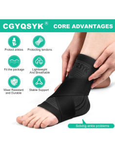 Férula para Tobillo CGYQSYK, Compresión Ajustable, Negro, M 2