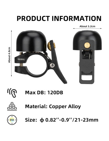 Campana de Bicicleta ROCKBROS de Cobre, Sonido Fuerte, 21-23mm