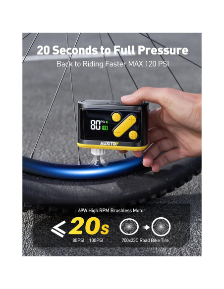 Bomba Eléctrica Mini AUXITO para Bicicleta 120 PSI con Manómetro