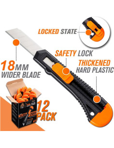 Cuchillo Utility REXBETI 12 Piezas 18mm Afilado Retráctil 2