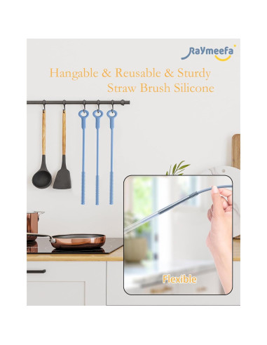 Cepillo Limpiador de Popotes Raymeefa 25.4 cm Silicona Azul