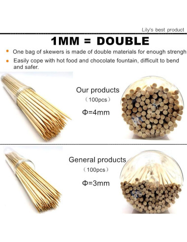 Pinchos de Bambú Natural HOPELF 30.48 cm 100 Piezas BBQ