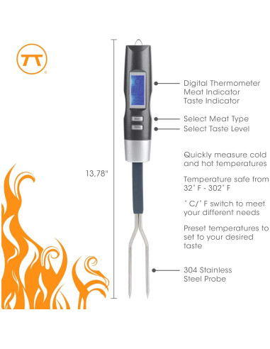 Termómetro Digital de Carne Outset con Tenedor Acero Inoxidable