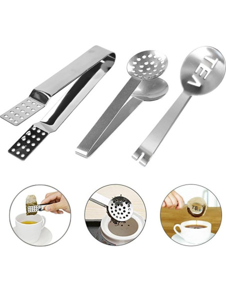 3 Pinzas de Acero Inoxidable Haishell para Té 15.5cm