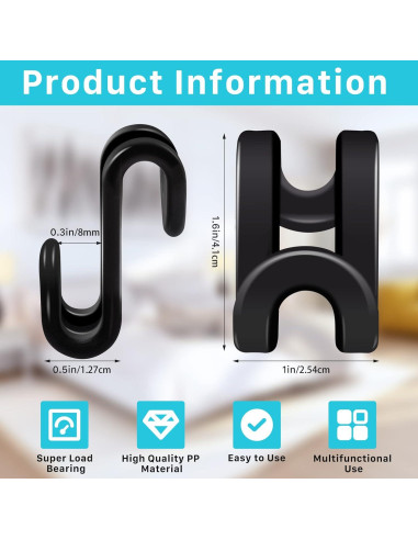 100 Ganchos Conectores para Perchas CLRBEATTY, Negro, ABS