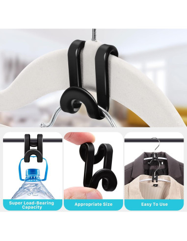 100 Ganchos Conectores para Perchas CLRBEATTY, Negro, ABS