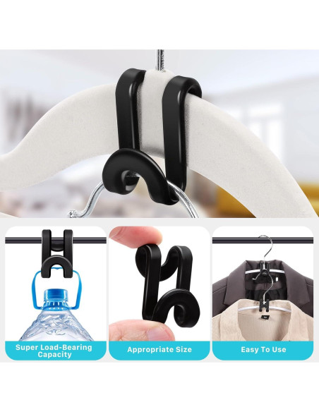 100 Ganchos Conectores para Perchas CLRBEATTY, Negro, ABS