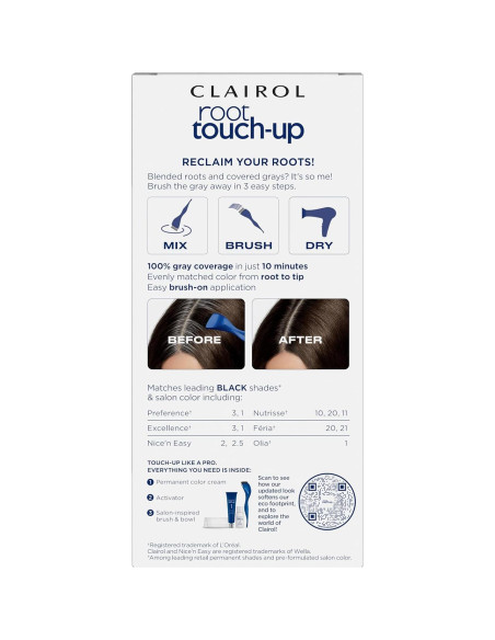 Tinte Permanente Clairol Touch-Up 2 Color Negro 32.5 ml x2