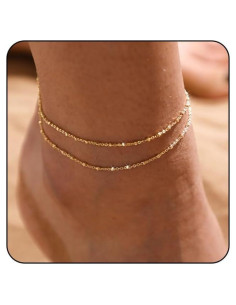 Brazalete de Tobillo MIDEEO Oro 14K 2 Capas Ajustable Mujeres