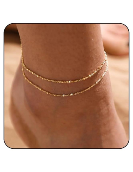 Brazalete de Tobillo MIDEEO Oro 14K 2 Capas Ajustable Mujeres Brazalete de Tobillo MIDEEO Oro 14K 2 Capas Ajustable Mujeres