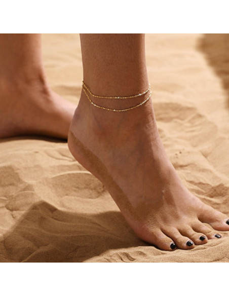 Brazalete de Tobillo MIDEEO Oro 14K 2 Capas Ajustable Mujeres Brazalete de Tobillo MIDEEO Oro 14K 2 Capas Ajustable Mujeres