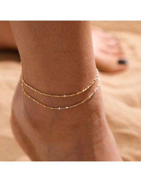 Brazalete de Tobillo MIDEEO Oro 14K 2 Capas Ajustable Mujeres Brazalete de Tobillo MIDEEO Oro 14K 2 Capas Ajustable Mujeres