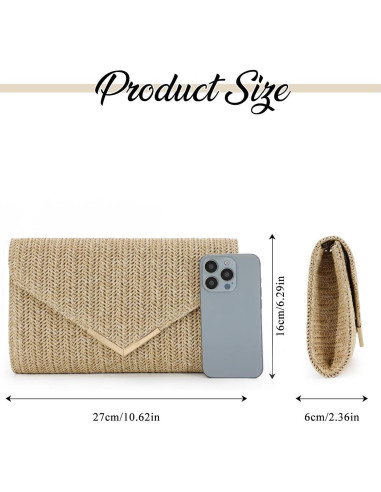 Bolso de Paja GOKTOW Clutch Natural Tejido para Mujeres 27x16cm