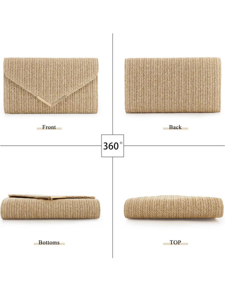 Bolso de Paja GOKTOW Clutch Natural Tejido para Mujeres 27x16cm Bolso de Paja GOKTOW Clutch Natural Tejido para Mujeres 27x16cm